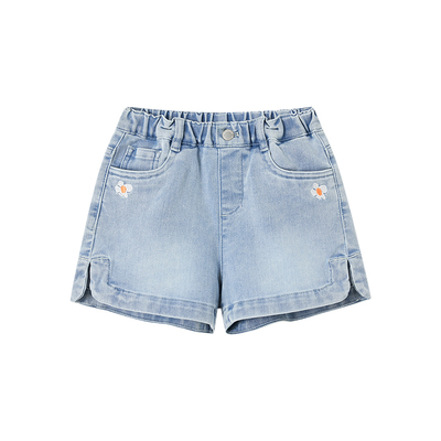 BLUEDOG蓝狗春夏阔腿短裤冰丝牛仔刺绣短裤男女童百搭牛仔短裤
