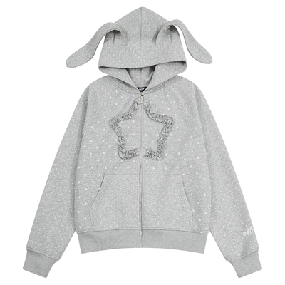 404MOB耳朵Y2K女装设计冬季2025新款加绒加厚连帽卫衣女开衫外套