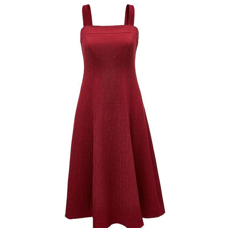 ONLY夏季天鹅法式大方领复古优雅收腰A字裙吊带裙中长裙连衣裙女