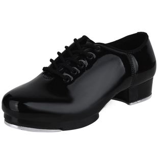 踢踏舞鞋女成人男儿童少儿男童女童女孩女生黑色白色亮革踢他舞鞋