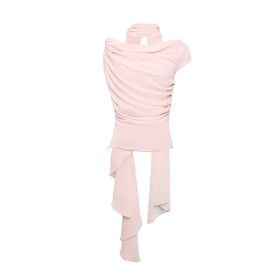 Maison Wester2025夏季新款氛围修身雪纺斜肩飘带上衣可露丽穿搭