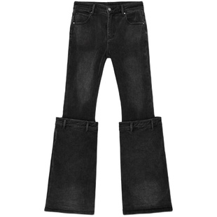 IMXS修身微喇卷边裤脚牛仔裤女显瘦裤脚堆积设计直筒裤子