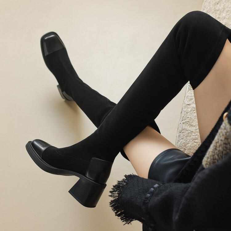2024年秋冬季新款长筒高筒显瘦弹力骑士靴粗跟过膝靴女长靴小个子