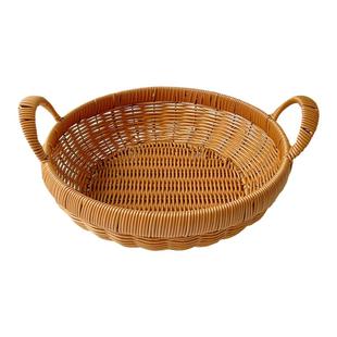 仿藤编圆形茶几零食糖果托盘收纳筐家用馒头大蒜收纳篮食品展盒