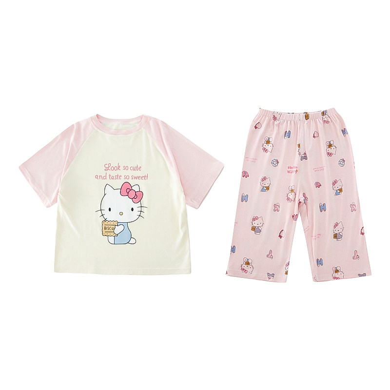 夏季女童可爱短袖长裤家居服套装