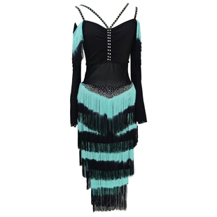 肚皮舞演出服性感双色烫钻流苏裙鼓舞东方拉丁舞轻奢表演团服套装