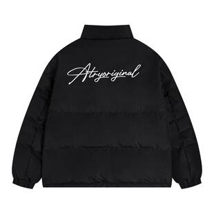 ATRY刺绣立领羽绒服男款冬季潮牌美式情侣装加厚羽绒面包服外套女