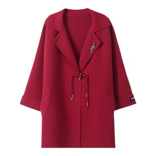 本命年妈妈秋冬装外套喜婆婆婚宴中老年女装大码针织衫毛呢子大衣