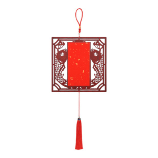 2026新款福卡挂件新中式仿古窗花木质镂空书法挂件双面万年红色宣纸福卡挂件新年祈愿卡空白手写福字红纸挂饰