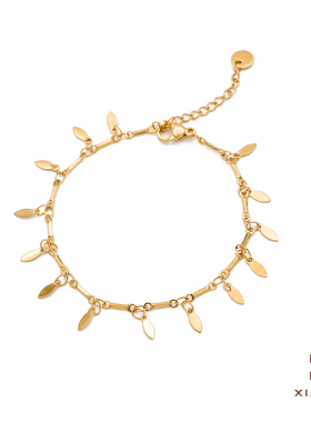 夏苒XIARAN「小叶子」时尚简约气质小众百搭轻奢金色贝片星点手链