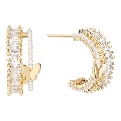 优雅精致法式蝴蝶珍珠耳环