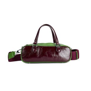 复古爆裂波士顿马鞍包撞色拼色宽肩带小方包单肩斜挎女包包