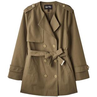 U/TI军绿色英伦风风衣女装百搭简约印花短款外套尤缇2025春季新款