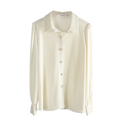 杏色丝绒长袖上衣秋冬加厚衬衫