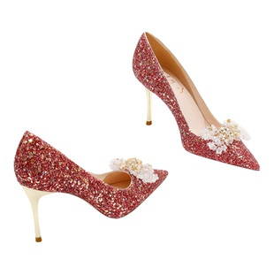 爱丽拉红色结婚鞋女2025新款春季禾秀服婚纱两穿新娘高跟鞋不累脚