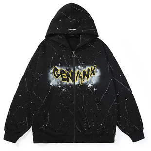 GENANX闪电潮牌重磅美式硬挺开衫连帽夹克男女款潮流秋冬新款外套