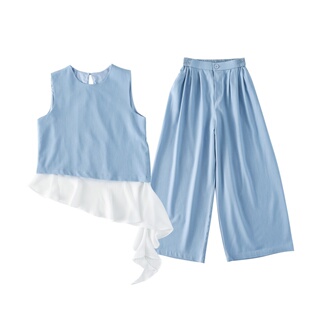 女童无袖套装夏季新款韩版女孩两件套仿牛仔中大童休闲童装夏衣服