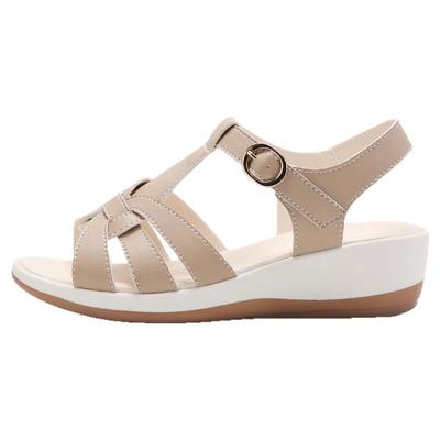 红青蜓新款真皮凉鞋坡跟鞋子女