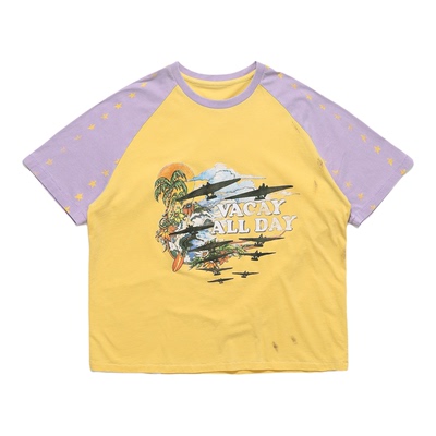 黄紫每日度假插肩袖星星短袖T