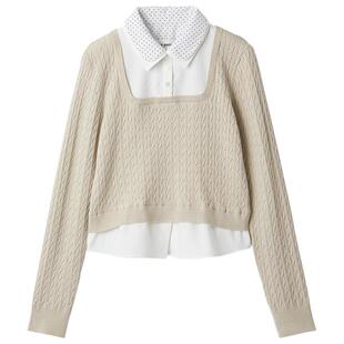 LILY BROWN2025秋冬新品时髦百搭衬衫领拼接针织衫上衣LWNT255062
