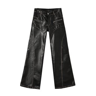 STN美拉德擦色皮裤2025新款高级感女士气质款高腰直筒休闲长裤子