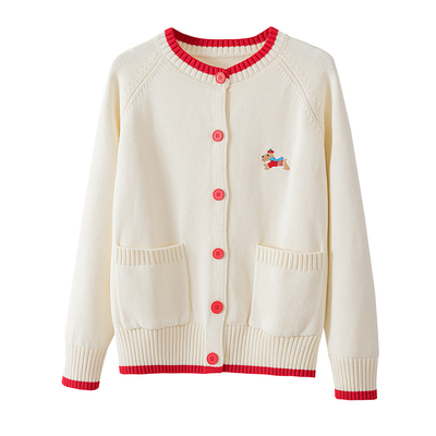 柜上货刺绣100%棉圆领开衫