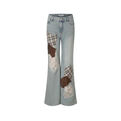 IF BY LAND X LOOKNOW2026春夏新品法式复古灰绿贴布牛仔喇叭裤女