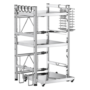 不锈钢微波炉置物架厨房可抽拉伸缩烤箱电饭煲收纳架多功能调料架