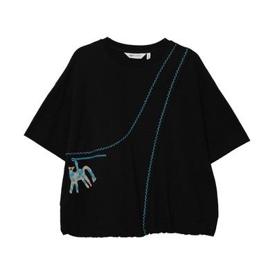 MOVEUP幻走2026春季新款.FUN系列圆领绣花下脚丈根短款T恤女