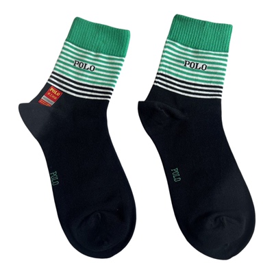 POLO秋冬纯棉彩条无骨中长筒女袜