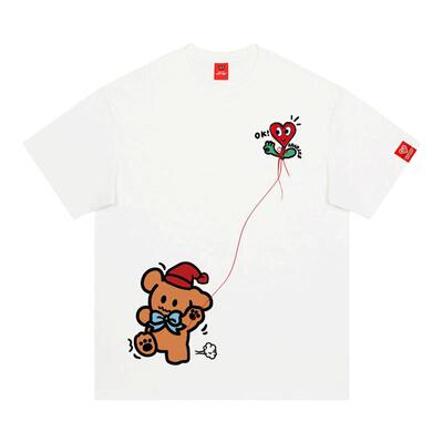 查尔斯桃心 卡通小熊印花美式纯棉短袖T恤男女夏季情侣款2025半袖