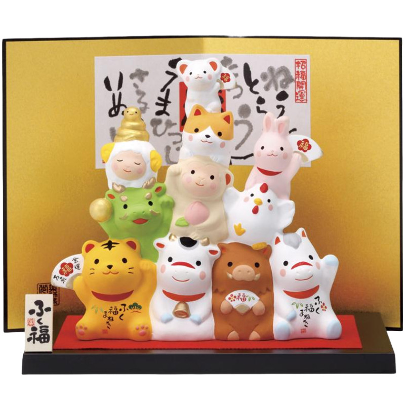 日本药师窑十二生肖陶瓷摆件叠罗汉创意桌面礼品虎蛇兔龙生日礼品