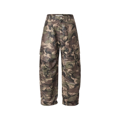 Sandra复古迷彩图层口袋工装长裤