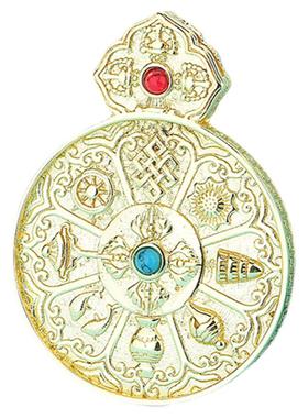 藏族纯黄铜莲师文殊九宫八卦牌