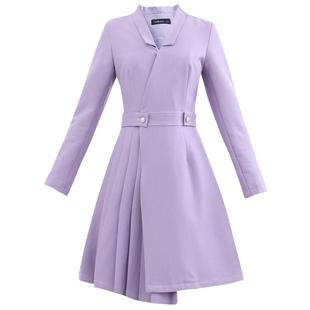 未风紫色西装连衣裙女2025秋冬新款气质职业年会高腰显瘦女装裙子
