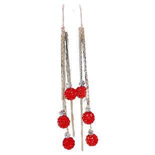 2023新款潮三生三世红色钻球流苏长款耳线女小众设计简约时尚耳环