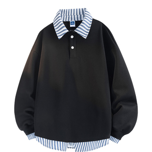 班尼路SK翻领卫衣男假两件套头打底衫2025秋季新款宽松休闲上衣MS