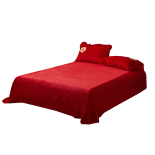 婚庆牛奶绒单件床单三件套大红色结婚珊瑚绒双面绒冬季婚房布置
