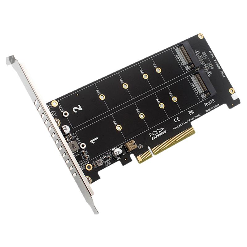 PCIE4.0X8/X16转双盘nvm扩展卡SSD固态硬盘M2转接卡RAID阵列免驱