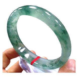 老坑缅甸冰种飘花翡翠手镯飘绿花正圈玉镯女款翡翠处理通透玉手镯