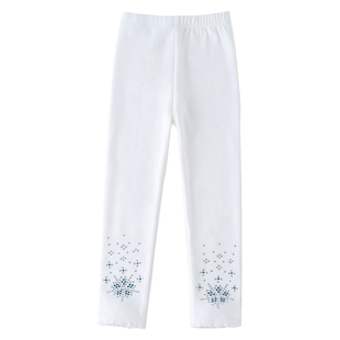 纯棉女童加绒打底裤2025秋冬款儿童白色爱莎烫钻裤宝宝外穿裤子