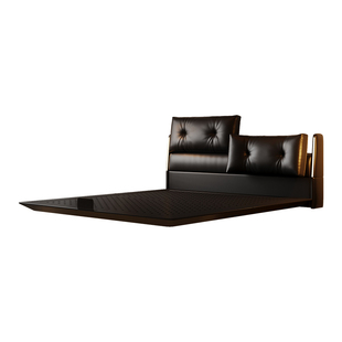 红晟碳素钢悬浮床架黑色复古软包可调节真皮床主卧铁艺不锈钢床