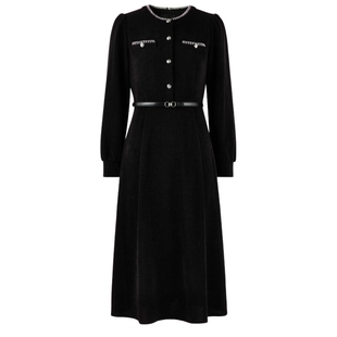 秋水伊人优雅百搭丝绒感裙子2025年冬季新款复古经典小香风连衣裙