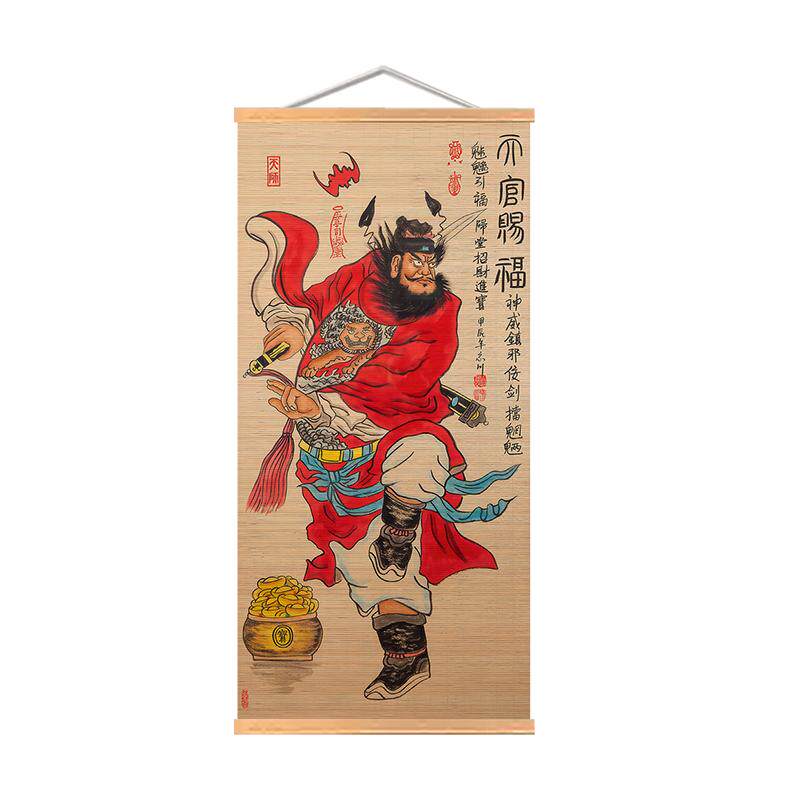 达摩钟馗竹帘挂画竹编画装饰画
