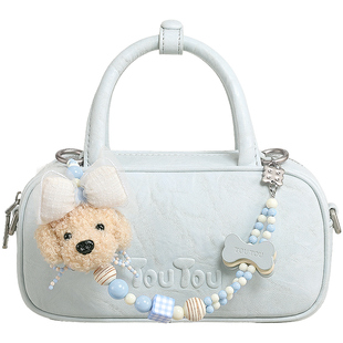 TOUTOU2026新款小狗串珠波士顿保龄球包大容量通勤手提斜挎包女款