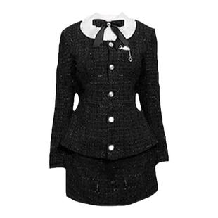 名媛小香风拼接连衣裙春秋新款收腰气质高级感小个子短裙外套套装