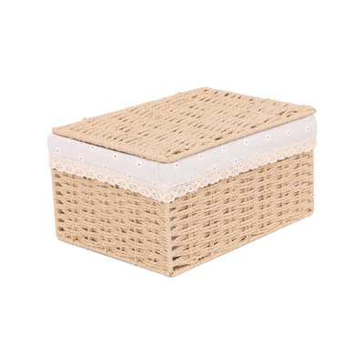 手工编织带盖玄关收纳筐