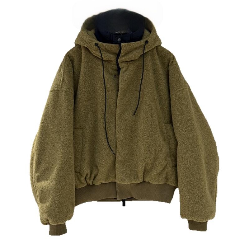 潮牌冬季连帽毛呢羽绒服男韩版假两件宽松青年帅气保暖帽衫外套潮
