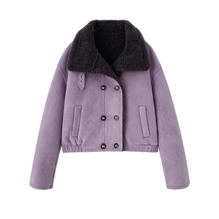 羊羔毛翻领短外套女2025冬季新款皮毛一体加绒加厚保暖小个子棉衣