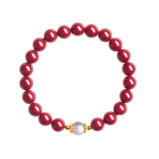 庆祥泰真朱砂手串女士正品官方旗舰店天然白月光石手链礼物送女友